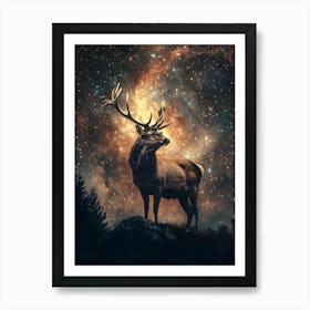 Stag In The Night Sky Art Print