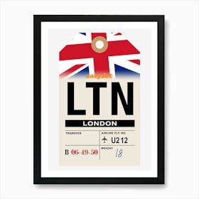 London (LTN) England Vintage Airline Luggage Tag Art Print