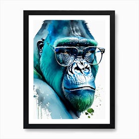 Gorilla In Glasses Gorillas Mosaic Watercolour 1 Art Print