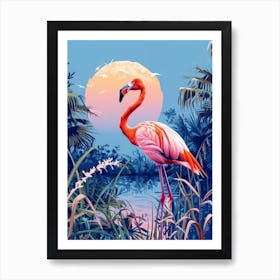 Greater Flamingo Everglades National Park Florida Tropical Illustration 4 Art Print