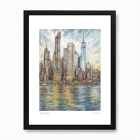 New York United States Drawing Pencil Style 4 Travel Poster Art Print