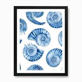 Seamless Pattern With Blue Seashells Art Print