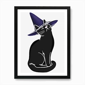 Whimsical Black Cat In A Witch Hat Art Print