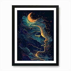 Moon And Stars Art Print