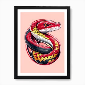 Red Coachwhip Tattoo Style Art Print