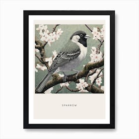 Ohara Koson Inspired Bird Painting Sparrow 1 Poster Art Print