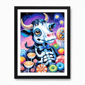 Cute Skeleton Cow Painting Halloween (3) Art Print