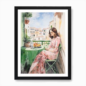 At A Cafe In Rabat Morocco Watercolour Art Print