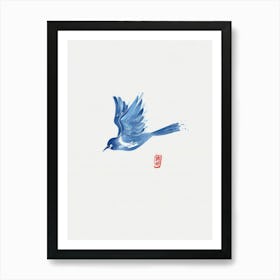 Blue Japanese Bird Art Print
