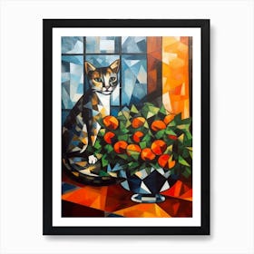 Statice With A Cat 2 Cubism Picasso Style Art Print