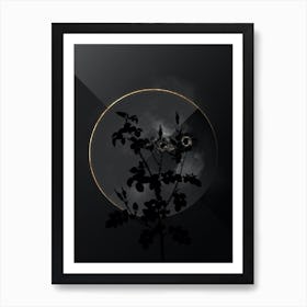 Shadowy Vintage Prickly Sweetbriar Rose Botanical on Black with Gold n.0115 Art Print