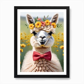 Baby Alpaca Wall Art Print With Floral Crown And Bowties Bedroom Decor (27) Art Print