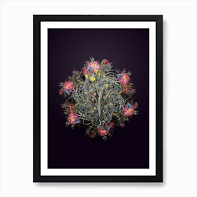 Vintage Ixia Bulbifera Flower Wreath on Royal Purple Art Print