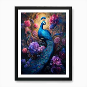 Peacock In The Forest Art Print