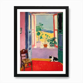 Open Window With A Black And White Cat Matisse Inspired Art Print