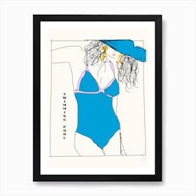 Woman Blue Swimsuit Illustration Art Print