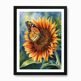 Sunflower With Butterfly Art Print