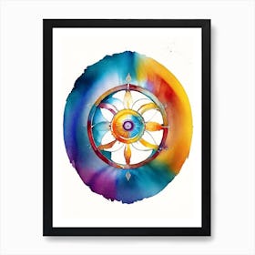 Dharma Wheel, Symbol, Third Eye Watercolour 4 Art Print