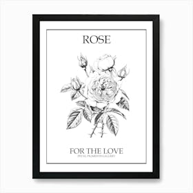 Black And White Rose Line Drawing 3 Poster Art Print