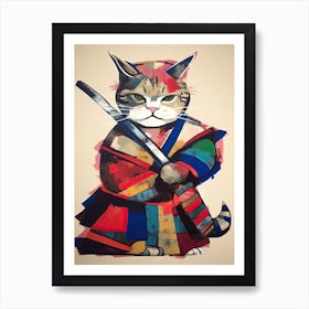 Cat Samurai In Fauvist Matisse Japanese Style  2 Art Print