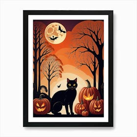 Halloween Black Cat Art Print