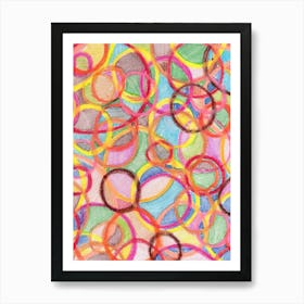 Circles Abstract Painting, Oil Pastel colorful Print. Art Print