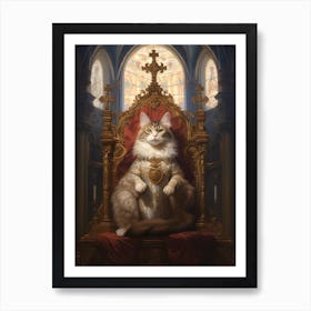 Cat On A Throne Rococo Style Art Print