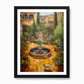 Painting Of A Dog In Alhambra Gardens, Spain In The Style Of Gustav Klimt 02 Art Print