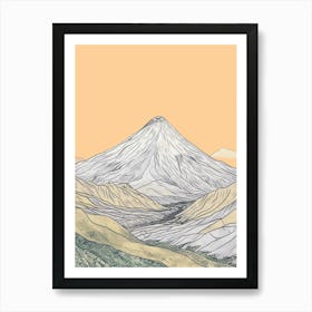 Popocatepetl Mexico Color Line Drawing (2) Art Print