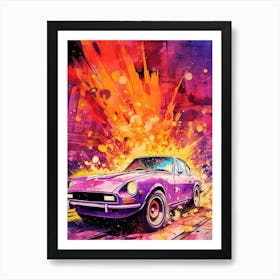 Purple Car Canvas Print Retro Racing Car Art Print