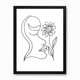 Flower In The Face. Hand made drawing. Hand drawn artwork Art Print