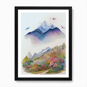 Watercolor Of High Mountains Art Print