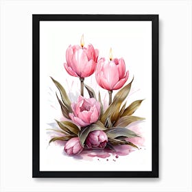 Pretty in Pink Tulips With Candles Art Print