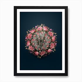 Vintage Allium Scorzonera Folium Flower Wreath on Teal Blue n.2680 Art Print