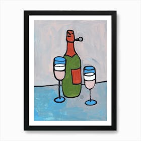 Time To Drink Champagne - vertical hand painted cafe bard gray blue beverage Art Print