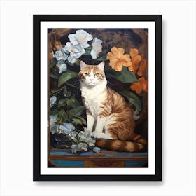 Hydrangea With A Cat 3 Art Nouveau Style Art Print