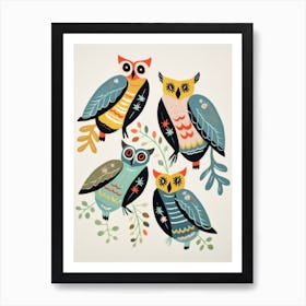 Folk Style Bird Painting Great Horned Owl 2 Art Print