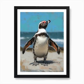 African Penguin Fernandina Island Oil Painting 4 Art Print