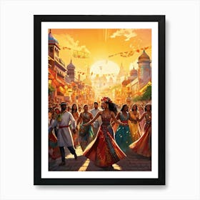 A Multicultural Parade Illustrative Poster Style Showcasing Various Ethnic Groups Dressed In Tradi 2 1 Art Print