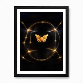 Golden Butterfly On A Black Background Art Print