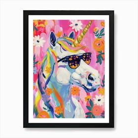 Floral Unicorn With Sunglasses 3 Art Print