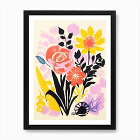 Colourful Flowers In A Vase In Risograph Style 9 Art Print