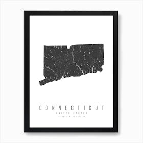 Connecticut Mono Black And White Modern Minimal Street Map Art Print