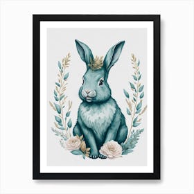 Cute Floral Rabbit Painting (5) Art Print