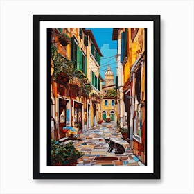 Painting Of Venice With A Cat In The Style Of Post Modernism 1 Art Print