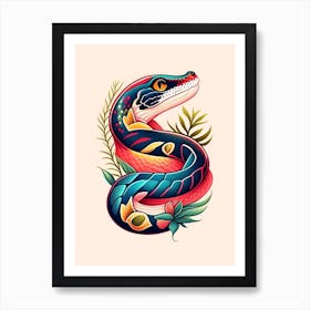 Cuban Boa Tattoo Style Art Print