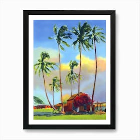 Hawaii, Lonely Cottage With Palms, Travel Poster Art Print