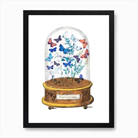 Butterflies Glass Dome White Art Print