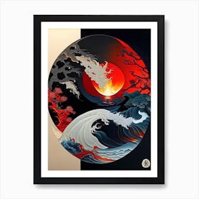 Fire And Water Yin and Yang Japanese Ukiyo E Style Art Print