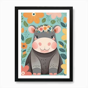 Floral Baby Hippo Nursery Illustration (52) Art Print